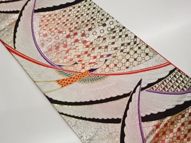 JAPANESE KIMONO / FUKURO OBI / WOVEN CRANE & CLASSICAL PATTERN 